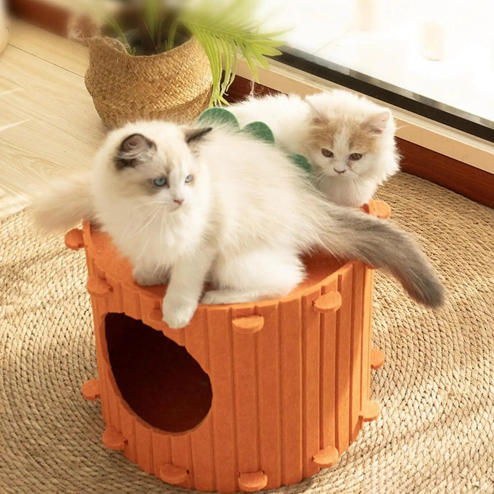 Carrot-Shaped Felt Cat Bed - Semi-Enclosed Hideaway for Small Pets