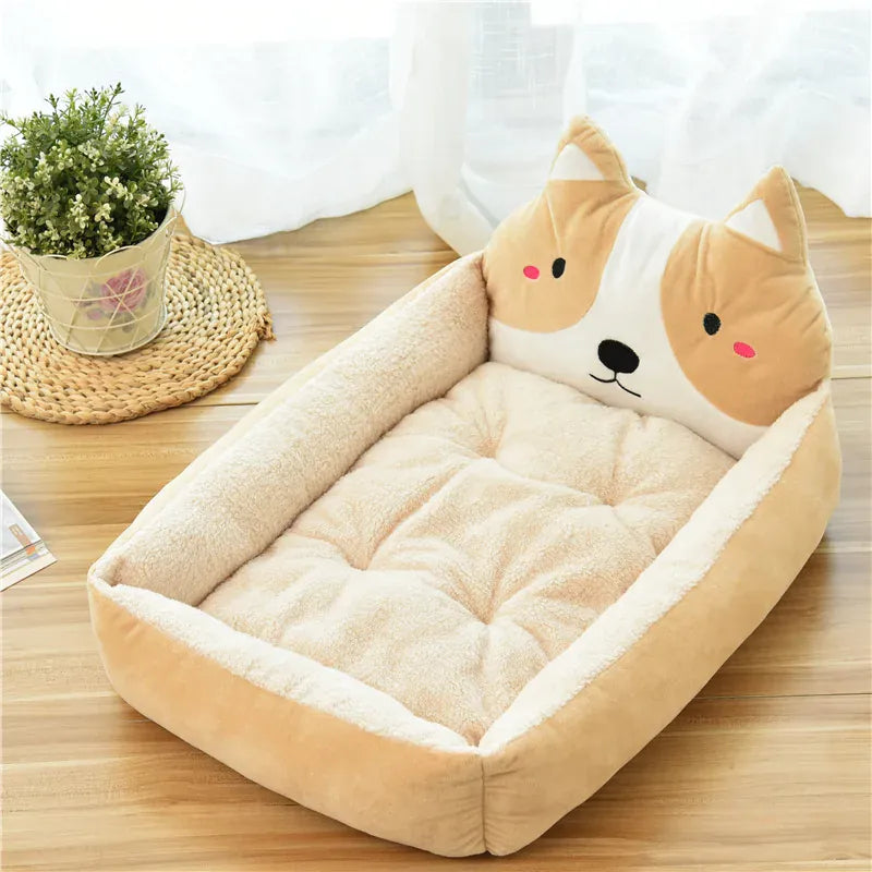Cartoon Pet Bed Sofa - Washable Cotton Small Dog Cat Bed with Backrest