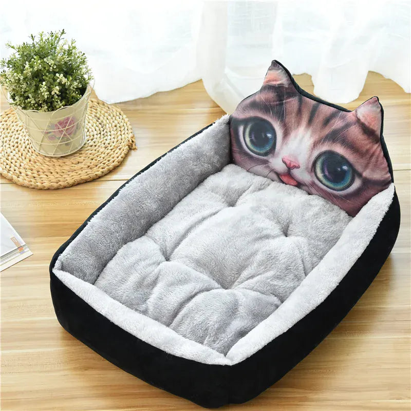 Cartoon Pet Bed Sofa - Washable Cotton Small Dog Cat Bed with Backrest