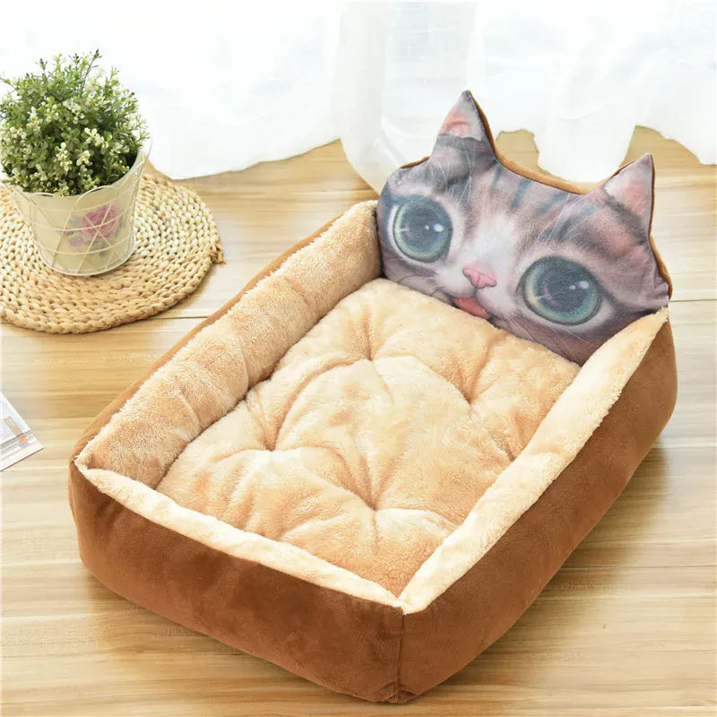 Cartoon Pet Bed Sofa - Washable Cotton Small Dog Cat Bed with Backrest