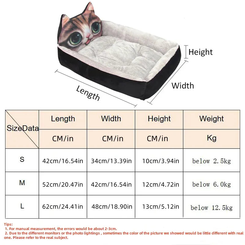 Cartoon Pet Bed Sofa - Washable Cotton Small Dog Cat Bed with Backrest