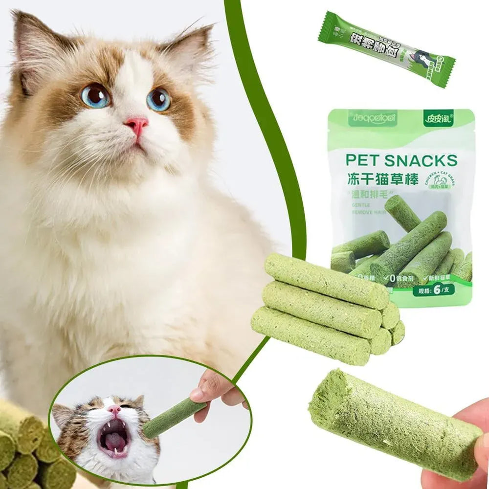 Cat Grass Dental Sticks - 6pc Hairball Control & Teeth Cleaning Chews