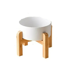 Ceramic Elevated Dog Bowl Stand - 1800ml Double Feeder with Wooden Base