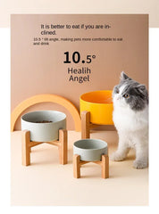 Ceramic Elevated Dog Bowl Stand - 1800ml Double Feeder with Wooden Base