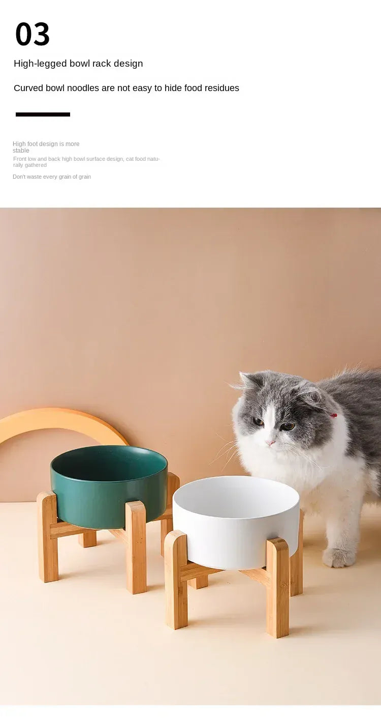 Ceramic Elevated Dog Bowl Stand - 1800ml Double Feeder with Wooden Base