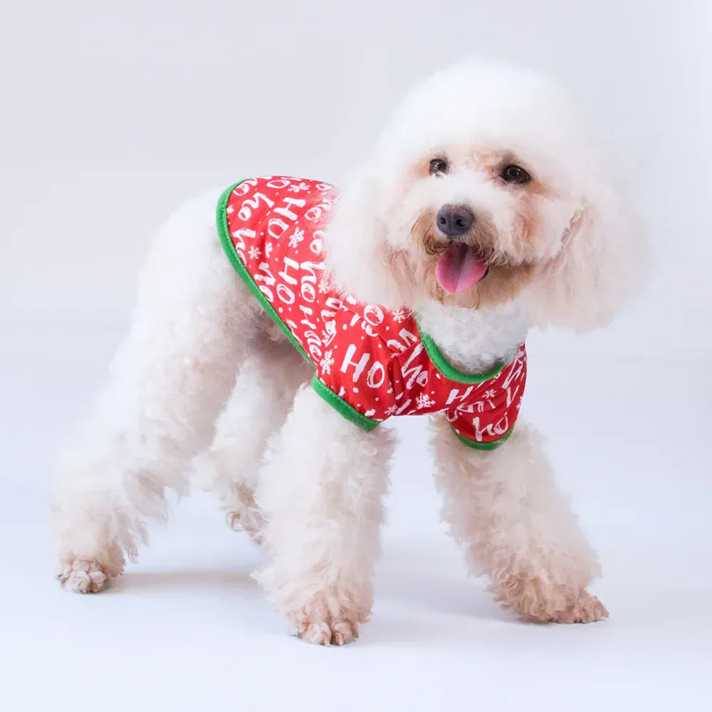 Christmas Pet T-Shirt - Santa & Snowflake Holiday Outfit for Dogs & Cats