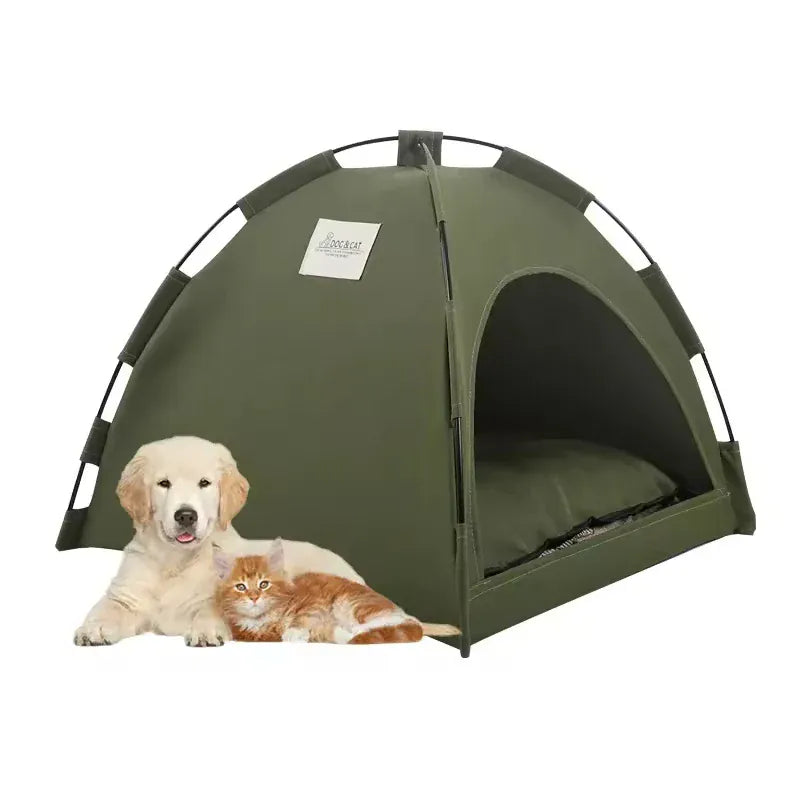 Clamshell Pet Tent Bed - Breathable Four Seasons Cat House with Warm Cushion
