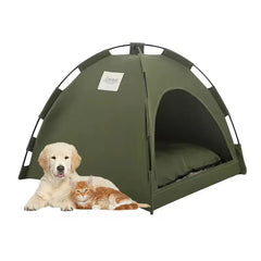 Clamshell Pet Tent Bed - Breathable Four Seasons Cat House with Warm Cushion