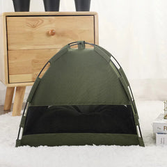 Clamshell Pet Tent Bed - Breathable Four Seasons Cat House with Warm Cushion