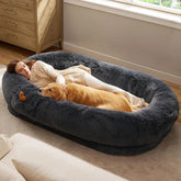DAFIFY Human Dog Bed for Adults - Giant 71x44 Inch Calming Couch with Orthopedic Support & Storage Pocket, Washable Cover, Fits People and Pets