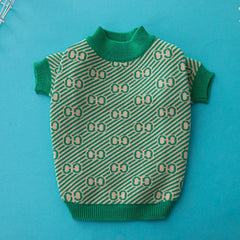 Designer Dog Sweater - Luxury Winter Warm Pet Apparel in Green & Pink