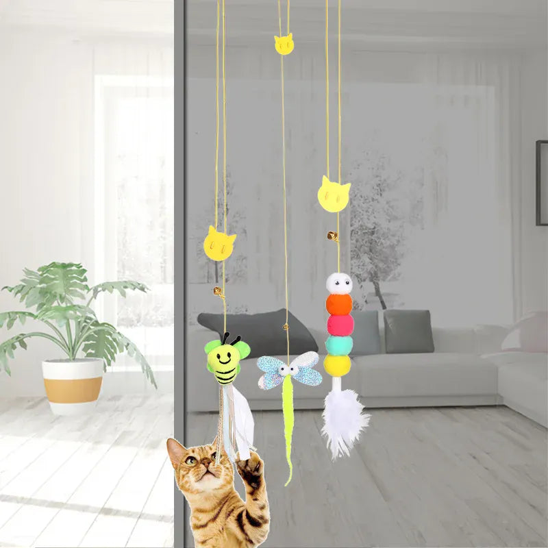 Door Hanging Cat Toy - Elastic Swing Rope with Sticky Disc for Indoor Cats