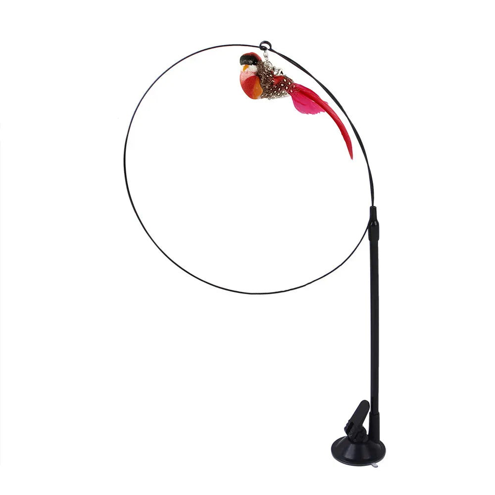 Feather Teaser Stick for Cats - Suction Cup Mount Interactive Bird Toy Safe