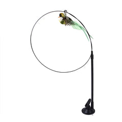 Feather Teaser Stick for Cats - Suction Cup Mount Interactive Bird Toy Safe