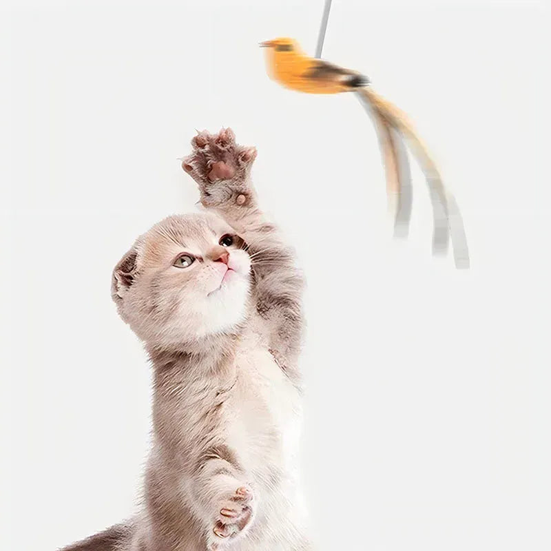 Feather Teaser Stick for Cats - Suction Cup Mount Interactive Bird Toy Safe