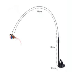 Feather Teaser Stick for Cats - Suction Cup Mount Interactive Bird Toy Safe