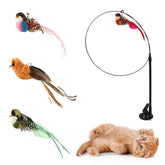 Feather Teaser Stick for Cats - Suction Cup Mount Interactive Bird Toy Safe