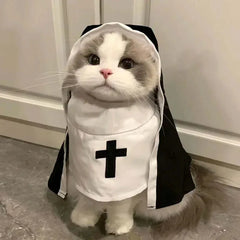 Halloween Nun Costume for Cats - Funny Pet Cosplay Cloak for Small Dogs