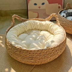 Handmade Vine Woven Cat Nest - 100% Cotton Detachable Four Seasons Bed