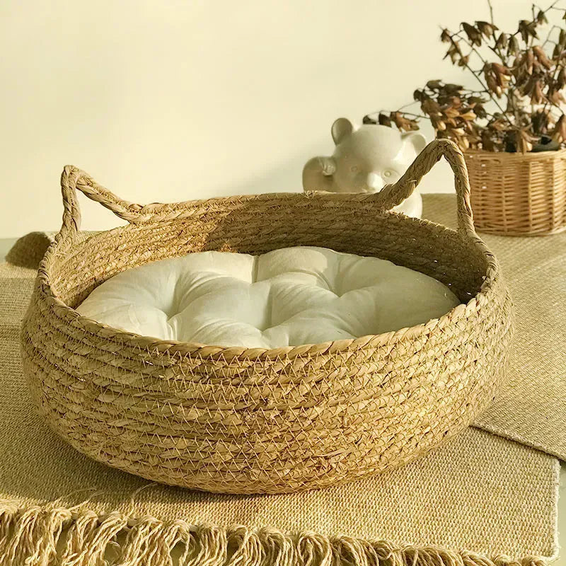 Handmade Vine Woven Cat Nest - 100% Cotton Detachable Four Seasons Bed