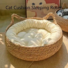 Handmade Vine Woven Cat Nest - 100% Cotton Detachable Four Seasons Bed