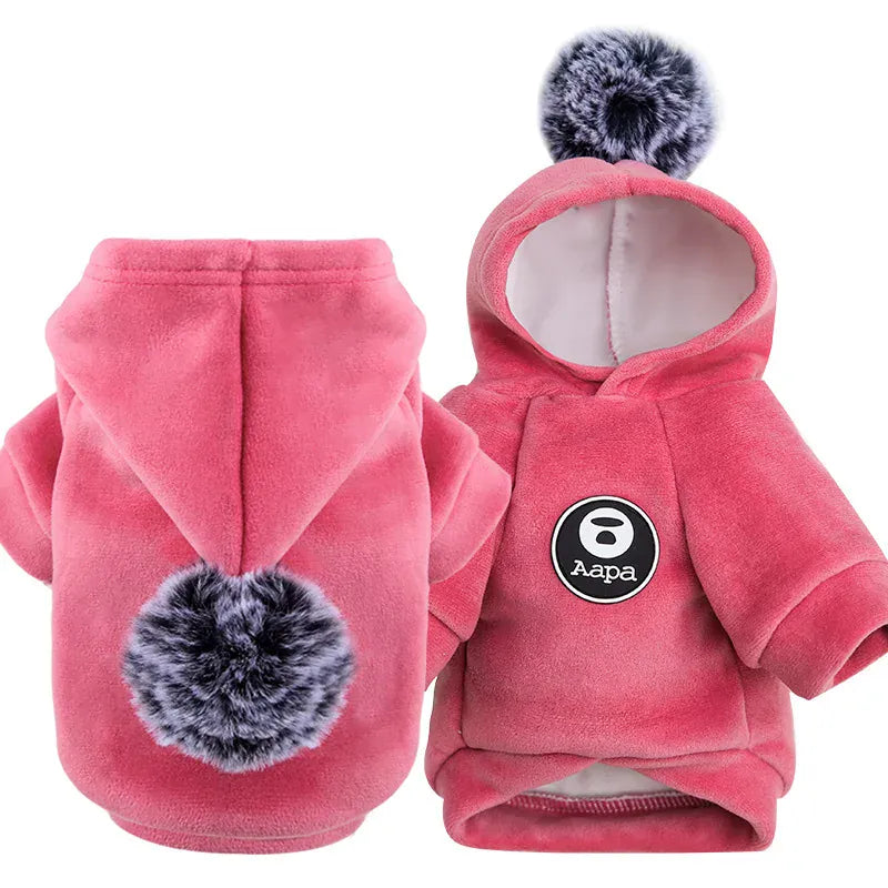 Hooded Velvet Dog Sweater - Cartoon Two-Leg Pet Jacket for All Seasons