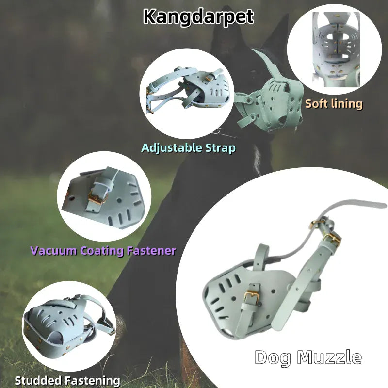 Kangdarpet Leather Dog Muzzle - Bite-Proof Training Cage for Large Breeds