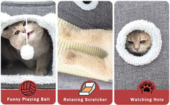 Large Cat House with Hanging Ball & Scratch Pad - Foldable Washable Pet Tent