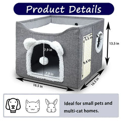 Large Cat House with Hanging Ball & Scratch Pad - Foldable Washable Pet Tent