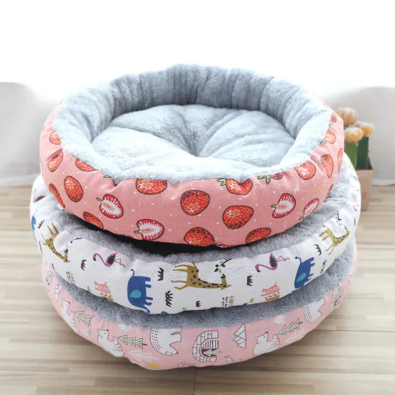 Luxury Plush Dog Bed - High-Loft Round Cushion with Removable Cover