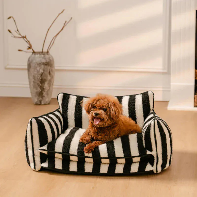 Luxury Striped Lambswool Pet Sofa - Double Layer Couch for Dogs & Cats