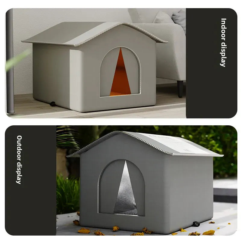 Outdoor Cat House Waterproof - Winter Warm Pet Cave Bed Foldable Washable