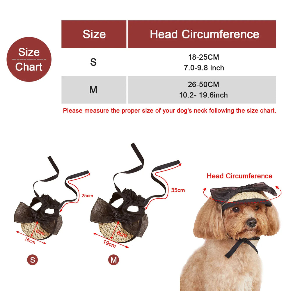 Pet Sun Hat with Bow – Adjustable Summer Sunshade Hat for Dogs & Cats