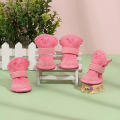 Plush Dog Snow Boots - 100% Cotton Warm Winter Shoes for Small Dogs