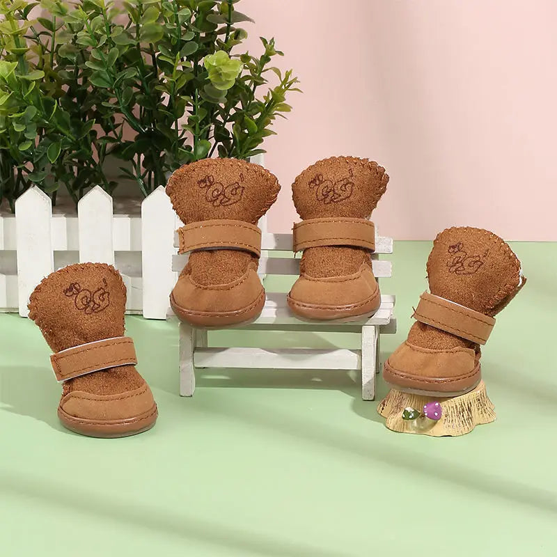 Plush Dog Snow Boots - 100% Cotton Warm Winter Shoes for Small Dogs