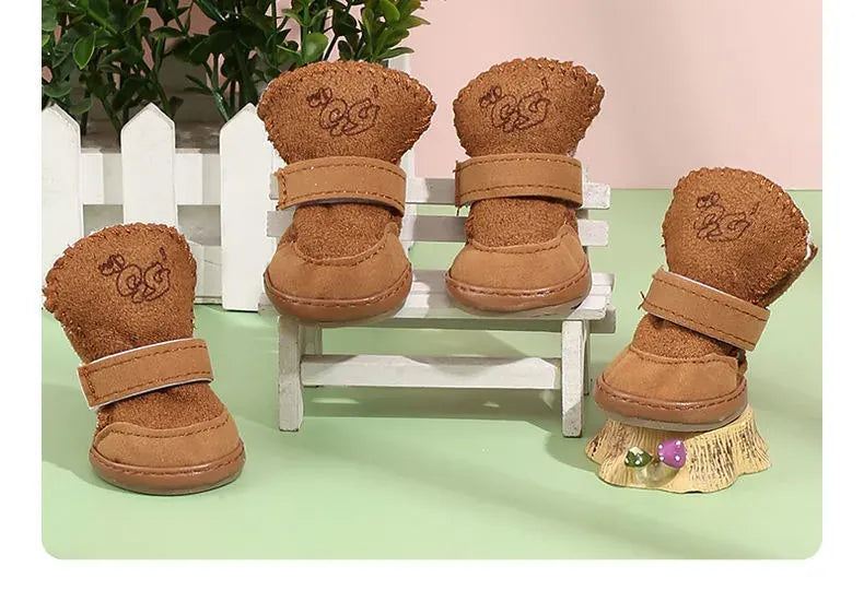 Plush Dog Snow Boots - 100% Cotton Warm Winter Shoes for Small Dogs