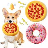 Plush Dog Toy Doughnut & Pizza Shape | Squeaky Chew Toy for Puppies & Dogs | Teeth Cleaning Soft Bite-Resistant Pet Toy
