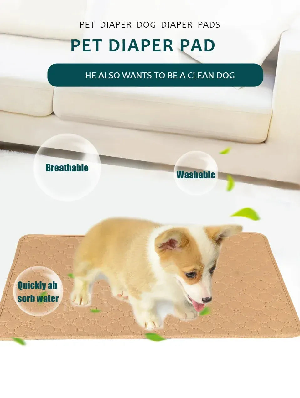 Reusable Dog Pee Pad - Washable Absorbent Puppy Training Mat Waterproof