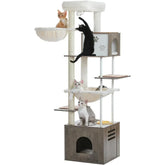 Road Large Cat Tree with Food Station - 74.8" Multi-Level Cat Tower with Condos & Hammocks