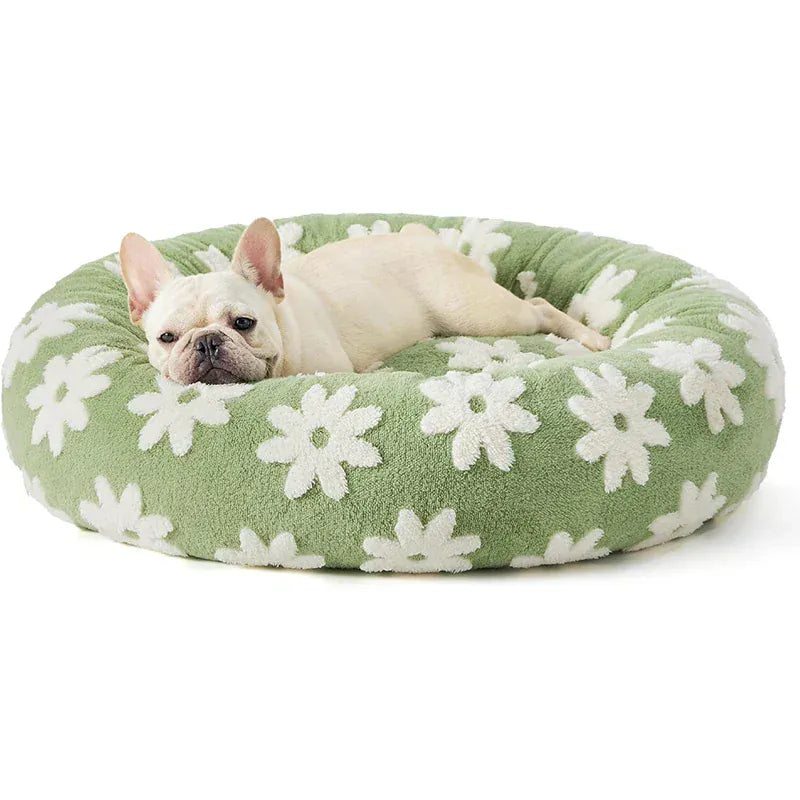 Round Plush Dog Bed - Winter Warm Cat Sleeping Nest with Raised Rim