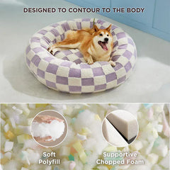 Round Plush Dog Bed - Winter Warm Cat Sleeping Nest with Raised Rim