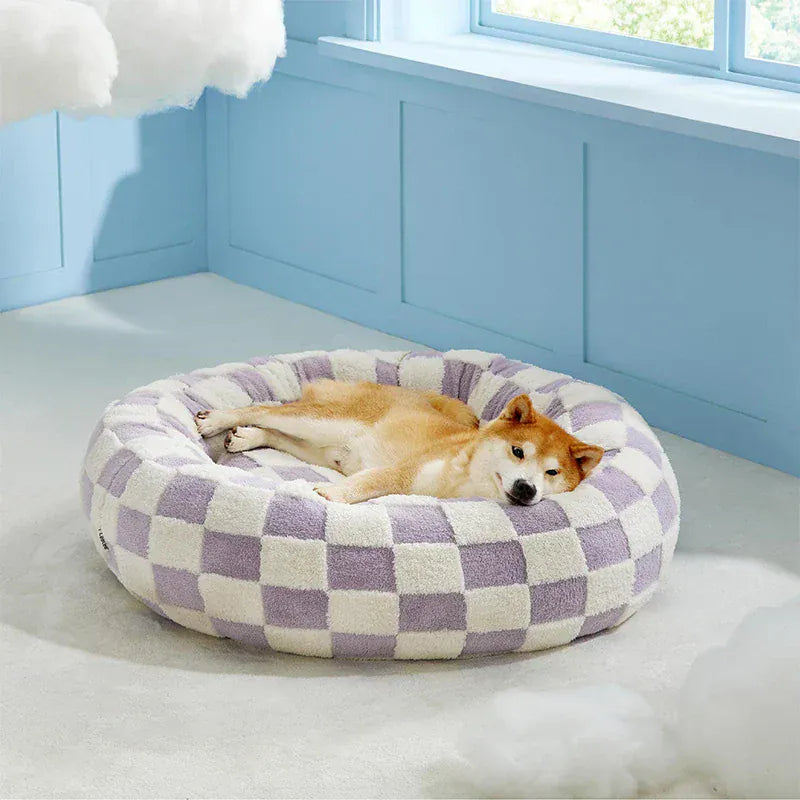 Round Plush Dog Bed - Winter Warm Cat Sleeping Nest with Raised Rim