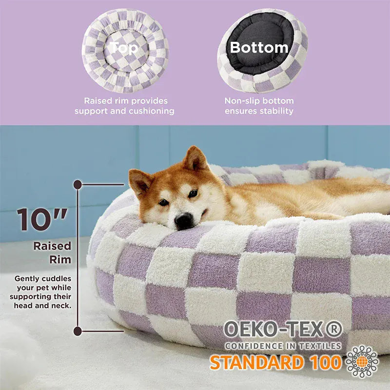 Round Plush Dog Bed - Winter Warm Cat Sleeping Nest with Raised Rim