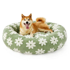 Round Plush Dog Bed - Winter Warm Cat Sleeping Nest with Raised Rim