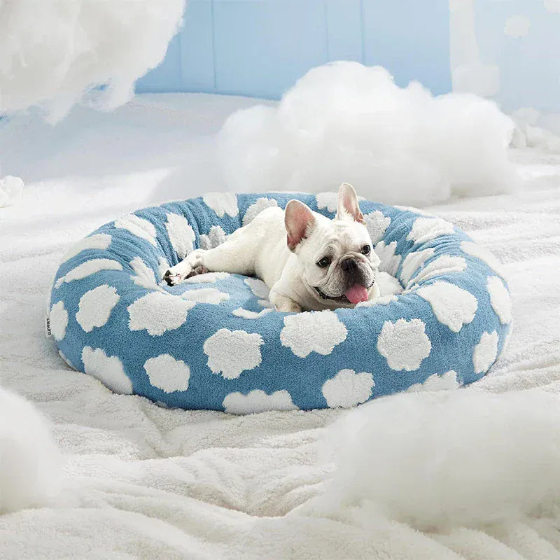 Round Plush Dog Bed - Winter Warm Cat Sleeping Nest with Raised Rim