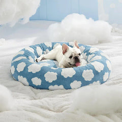 Round Plush Dog Bed - Winter Warm Cat Sleeping Nest with Raised Rim