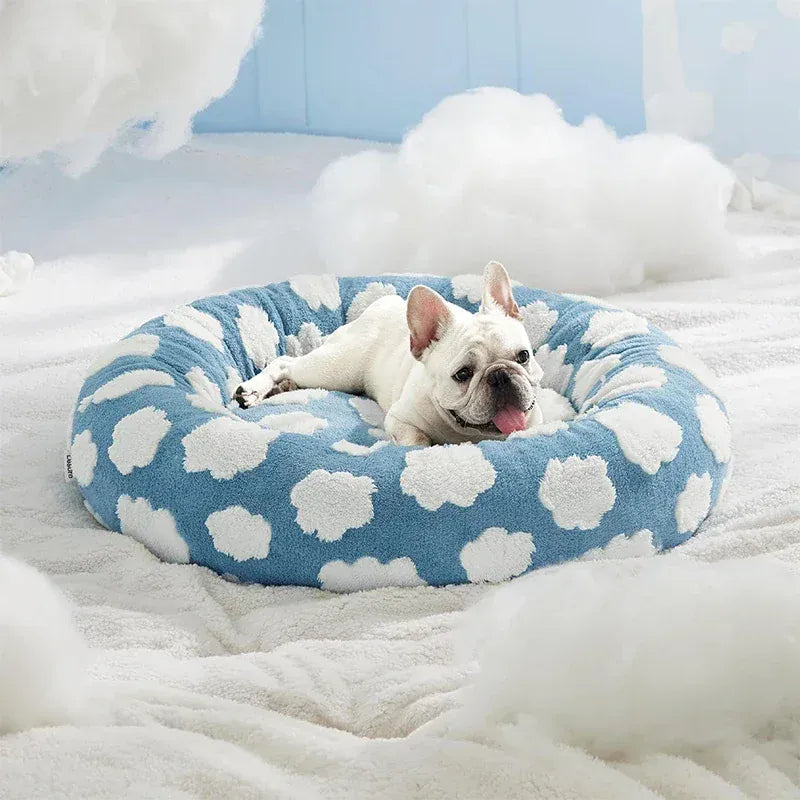 Round Plush Dog Bed - Winter Warm Cat Sleeping Nest with Raised Rim