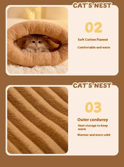 Self-Warming Cat Cave Bed with Tunnel - Plush Winter Hideaway & Sleeping Bag