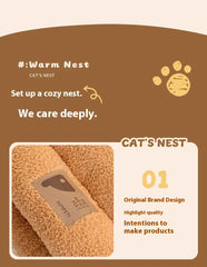 Self-Warming Cat Cave Bed with Tunnel - Plush Winter Hideaway & Sleeping Bag