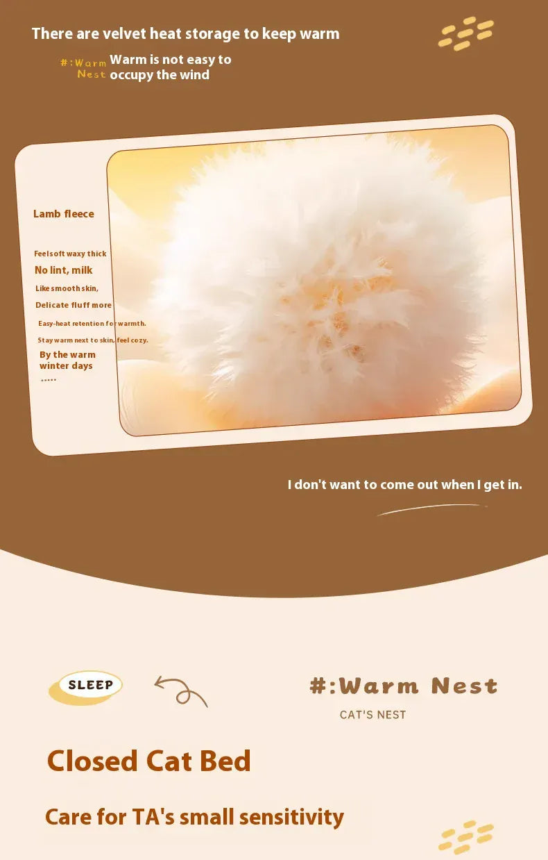 Self-Warming Cat Cave Bed with Tunnel - Plush Winter Hideaway & Sleeping Bag